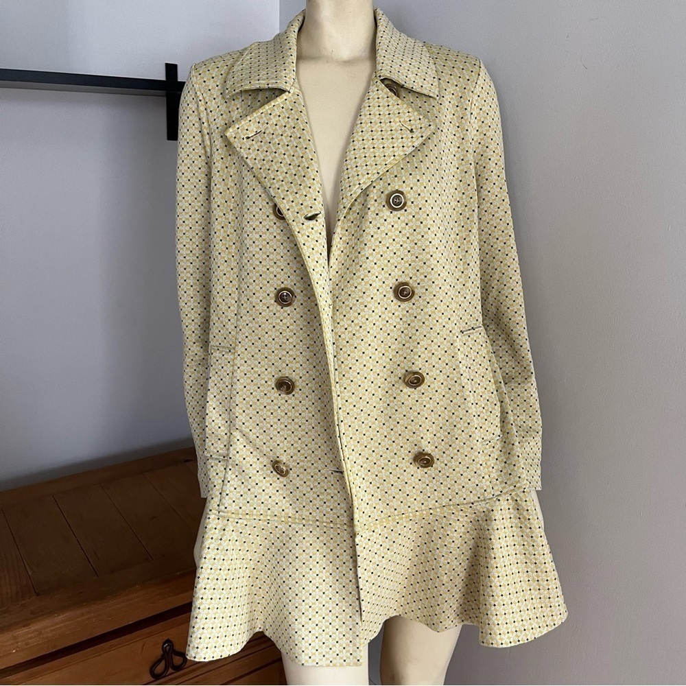 Cabi Women’s Hobnob Topper Jacket Swing Coat Daffodil Yellow Geometric Design S - Picture 12 of 15